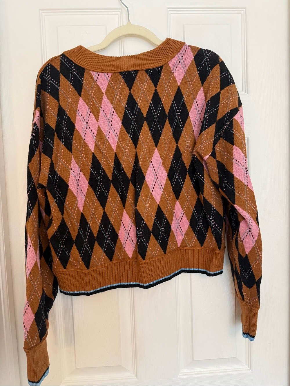 Maeve by Anthropologie The Sutton Compact Cardigan Sweater Camel Argyle LARGE - Picture 10 of 10
